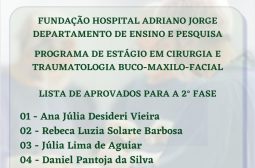 Lista dos aprovados para a segunda etapa do curso do Programa de Estágio em Cirurgia e Traumatologia Bucomaxilofacial – 2022 da Fundação Hospital Adriano Jorge – FHAJ